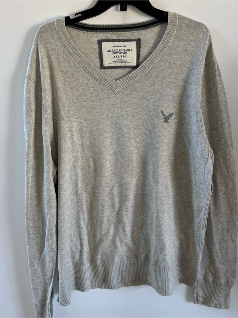 American Eagle Men's Neck Lightweight  Sweater, Light Gray, XXL
